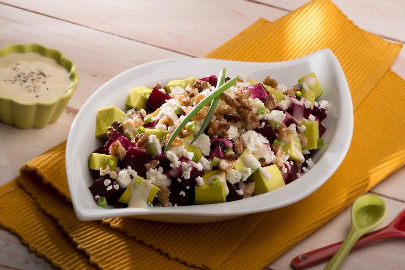 Delicious Beet, Avocado, Queso Fresco and Walnut Salad