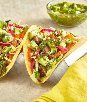 Avocado Chimichurri Steak Tacos