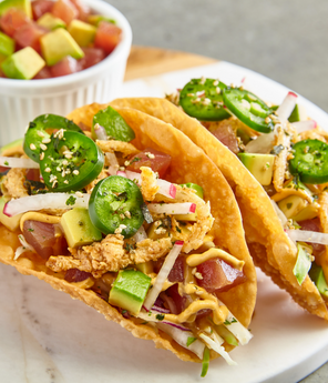 Spicy Tuna and Avocado Poke Tacos